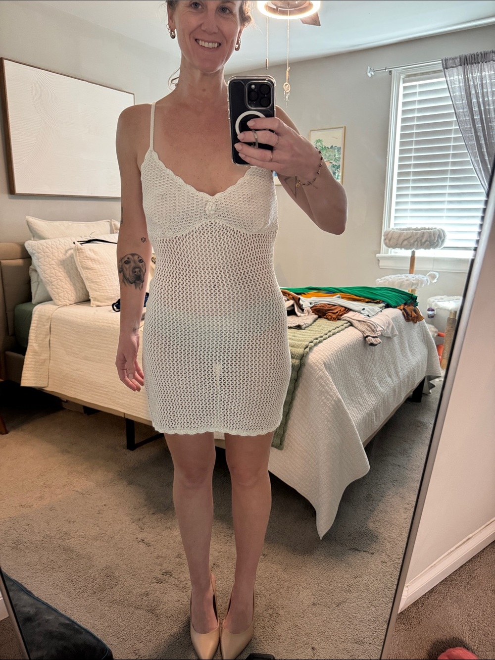 Frankie's Bikinis White Crochet Slip Dress with Scallop Trim - Picture 2 of 4
